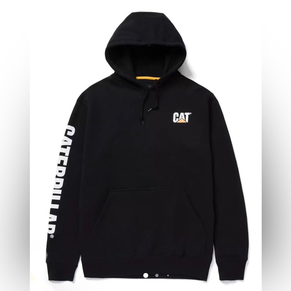 NWT CAT Caterpillar Trademark Men’s Navy Blue and White Hoodie Sweatshirt SZ LRG